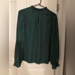 LOFT Green Blouse with Ruffle Accents